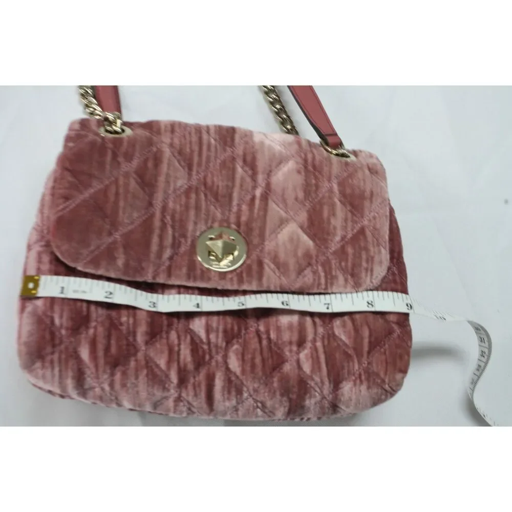 Kate Spade New York Natalia Pink Velvet Quilted Chain Shoulder Bag Coquette